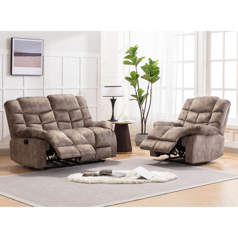 2 - Piece Modern and Soft Manual Reclining Living Room Set, Brown