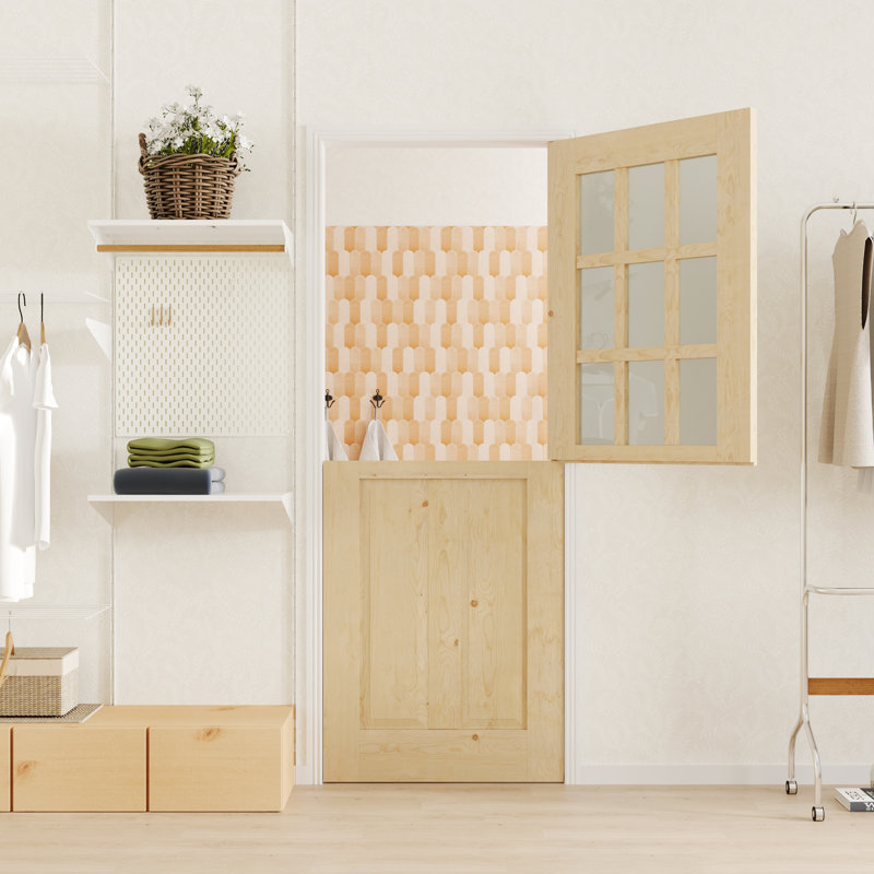 Interior Split Dutch Door -9-Lite Frosted Glass Solid Core Panel Door (No Hardware Kit), 30" x 80", 1, Hinged