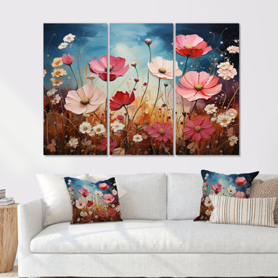 Pink Crimson Flower Meadow Field IV - Flower Wall Art Set