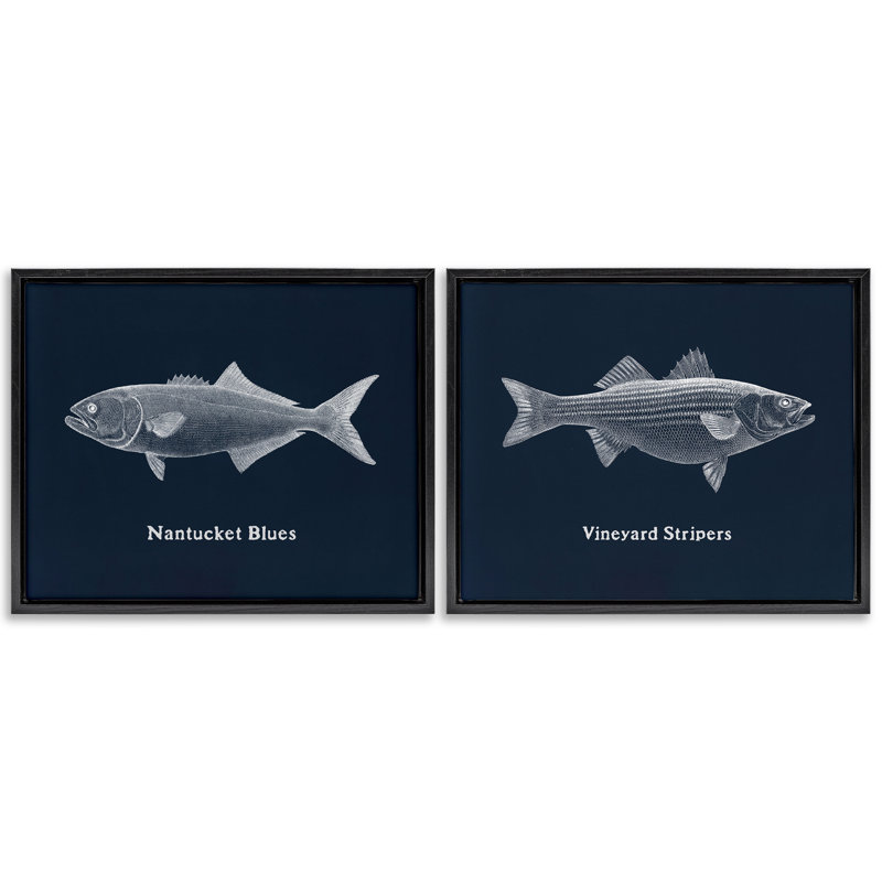 Ensemble de cadres flottants 2 pièces Harbour Fish, par Phillipa Katz, H 17 po x l 21 po, Cadre flottant noir de jais