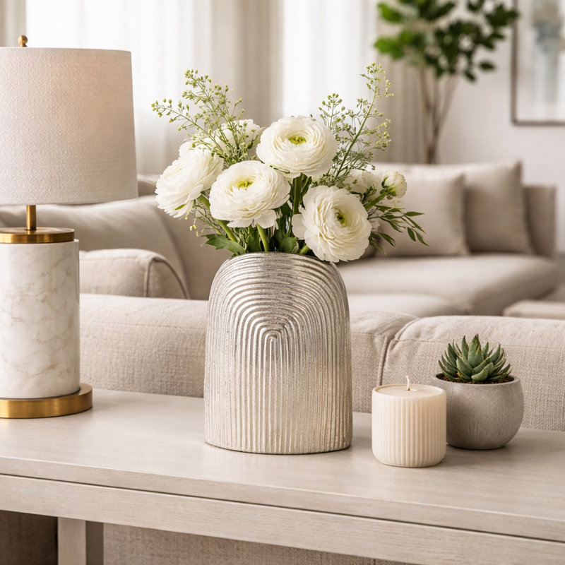 Textured Metal Arch Table Vase for Home Decor - Tall Flower Vase Accent for Tabletops, Desks, Bedside, or Kitchen Counter