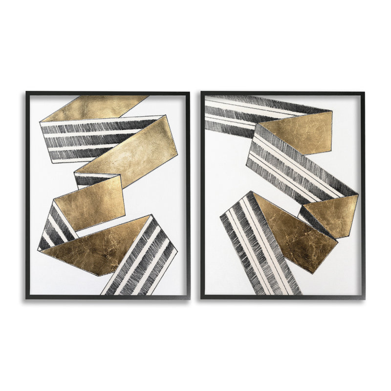 "Cascading Ribbon" par Vanna Lam 2 - Pièces sur toile, H 30 po x l 24 po, Giclée encadrée noir minuit