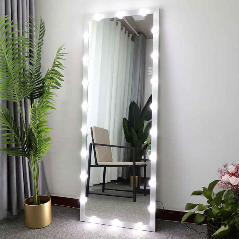 Full Length Mirror with Lights Full Body Vanity Mirror with 3 Colour Modes Lighted Standing Floor Mirror, Silver