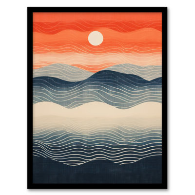 Low Sun High Tide Blue Orange Seascape 1 Piece Single Picture Frame Wall Art