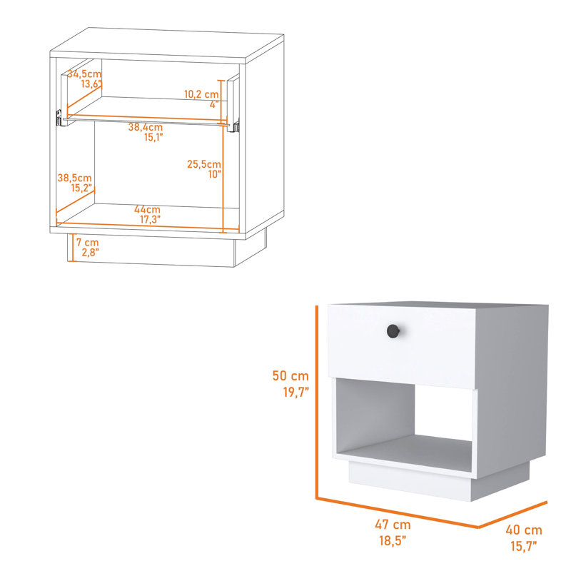 White Nightstand With 1 Drawer And Sufficient Storage For Bedroom Essentials Uncomplicated Pulling, White
