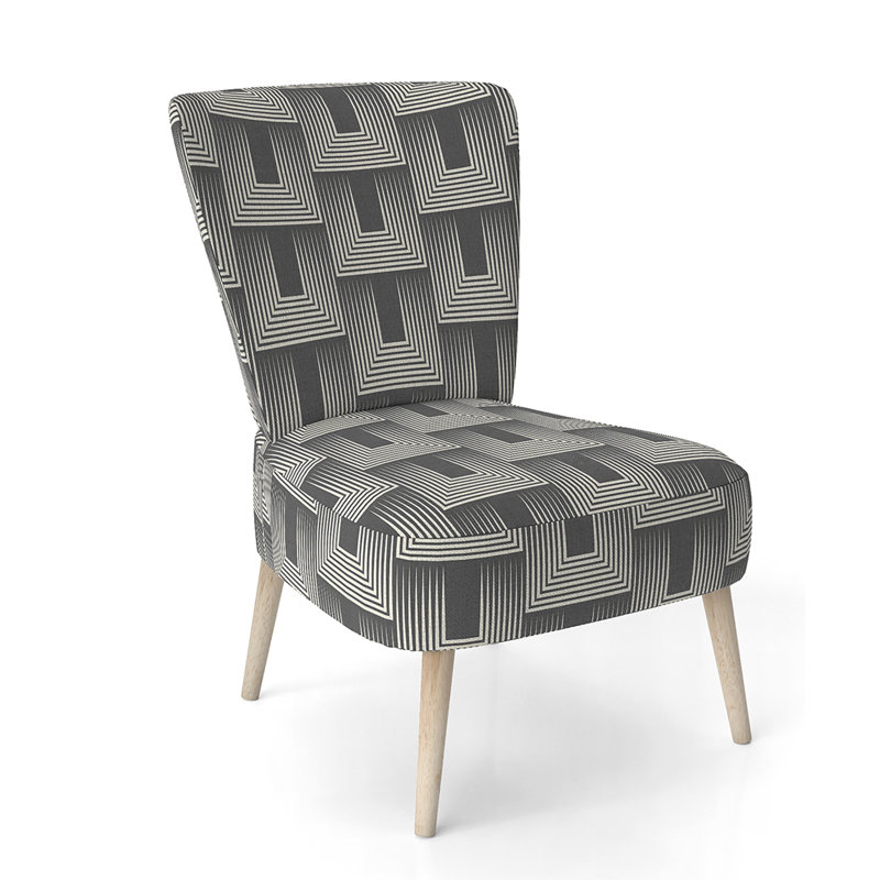 Upholstered Floral Side Chair - Modern floral Accent Chair, Striped Gray Polyester Blend 1