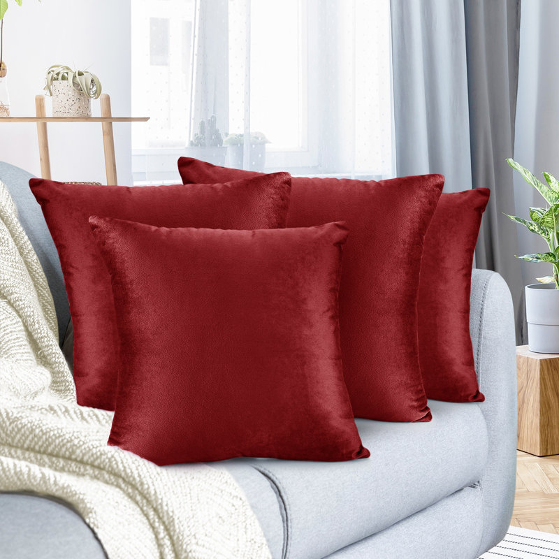 Housse de coussin en velours , H 16 po x l 16 po, Rouge cerise
