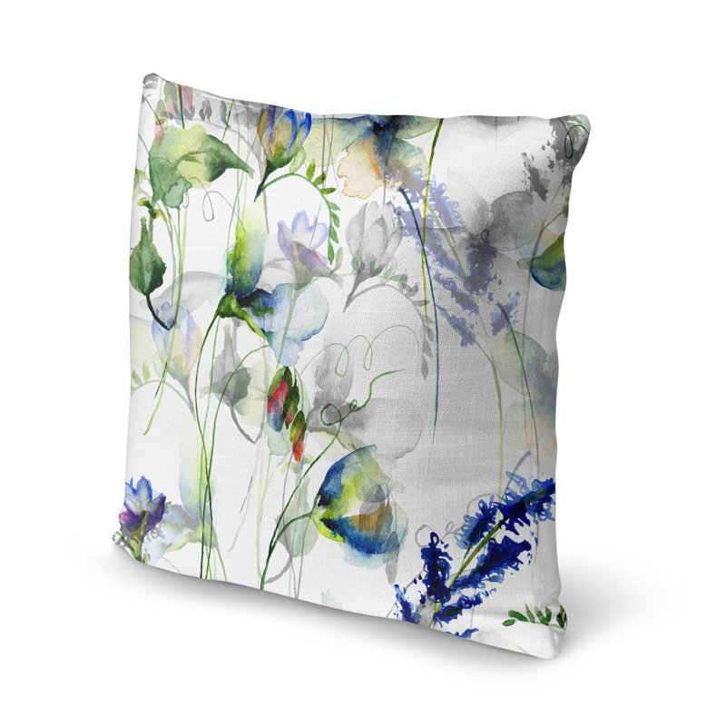 Floral Cotton Blend Outdoor Reversible Throw Pillow, 16" x 16", Sweet Flowers