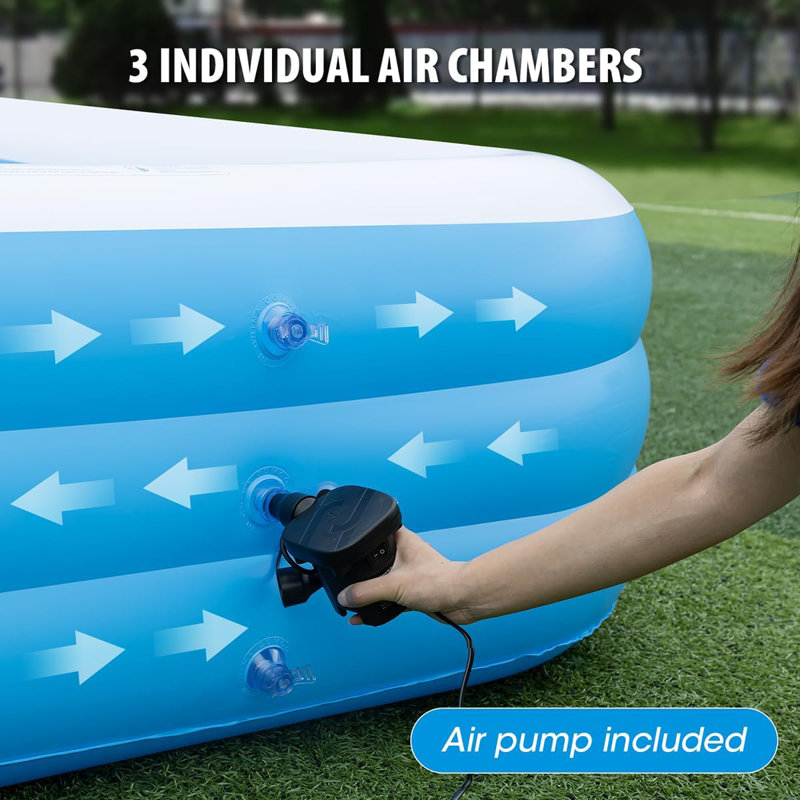 Large Blue PVC Rectangular Inflatable Pool with Pump