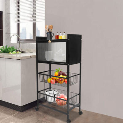 Étagère de rangement rectangulaire à 4 niveaux pour micro-ondes avec 2 roulettes brakeable