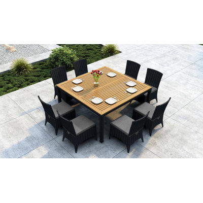 Alvydas 8 - Person 61'' Long Teak Dining Set with Sunbrella Cushion