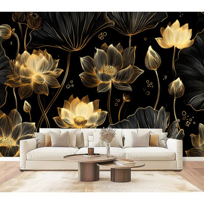 Feuille de papier peint auto-adhésif à motif floral bohémien à motif floral de lotus H 100 po x l 144 po Boho