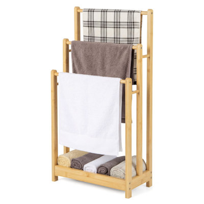 3-Tier Bamboo Freestanding Towel Rack with Storage Shelf