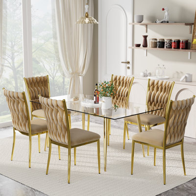 Rectangle Glass Top Dining Set for 4-6