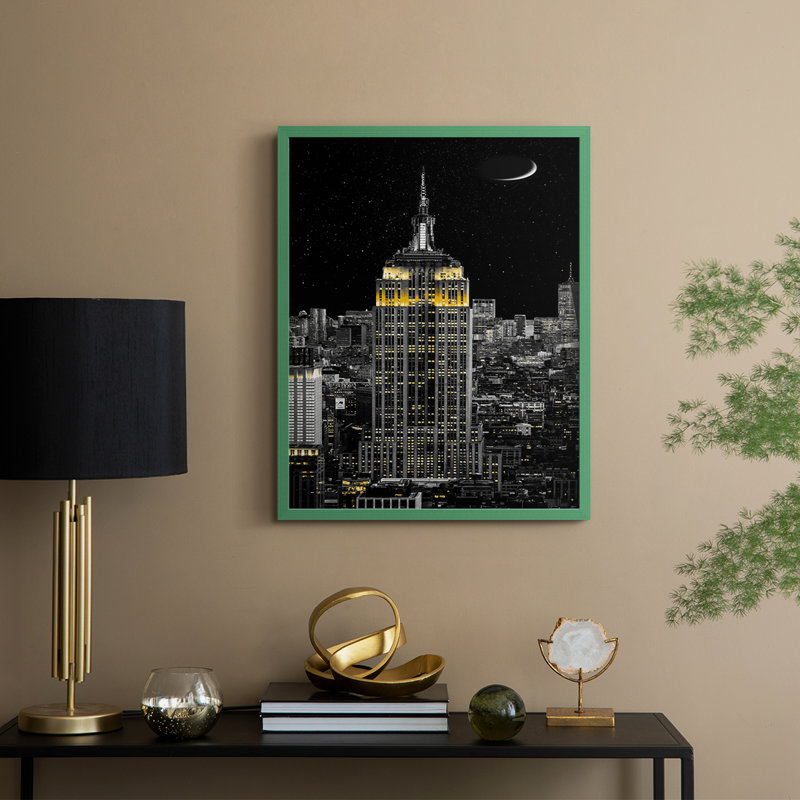 NY NY - reproduction encadrée - bois massif, Vert, H 11 po x l 9 po