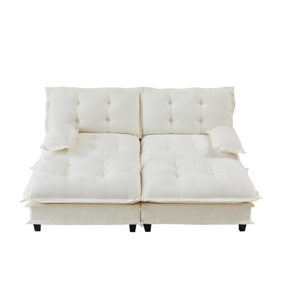 77" Beige Modern Modular Chenille Cloud Sectional Sofa, 2-Seat Deep Seat Sleeper Sofa Bed with Ottomans
