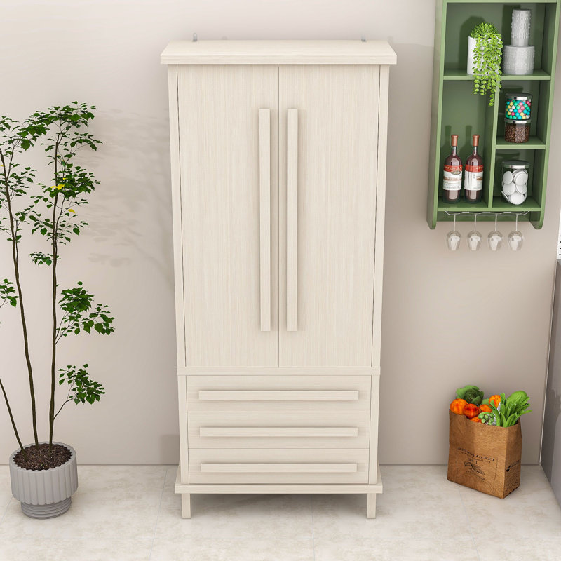 Grand garde-manger autoportant avec tablette réglable, tiroirs de rangement et support anti-basculement, Blanc