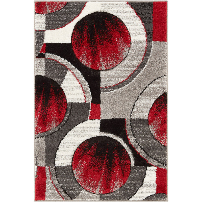 Tapis à motif géométrique, Rectangulaire 2 pi x 3 pi, Rouge