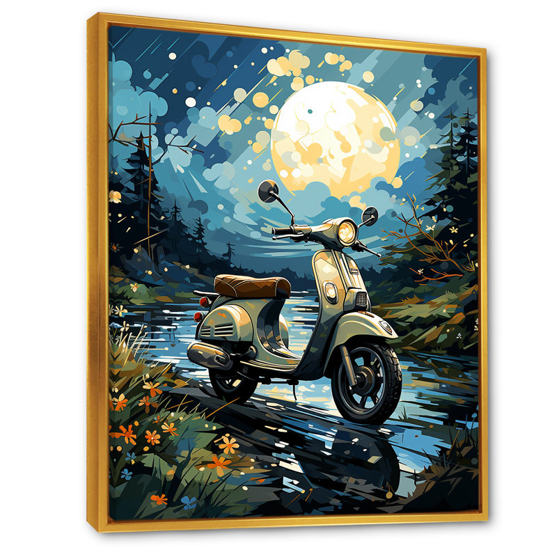 Impression sur toile Urban Nightly Scooter Vibes, Cadre flottant doré, H 44 po x l 34 po
