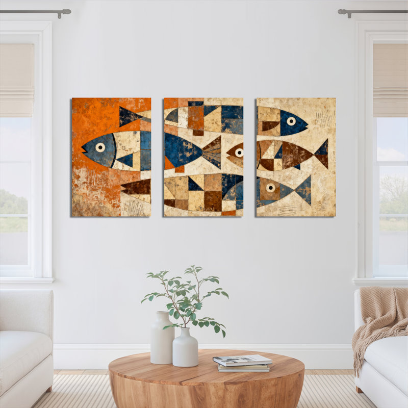Tableau abstrait géométrique en toile tendue (paquet de 3), H 36 po x l 72 po