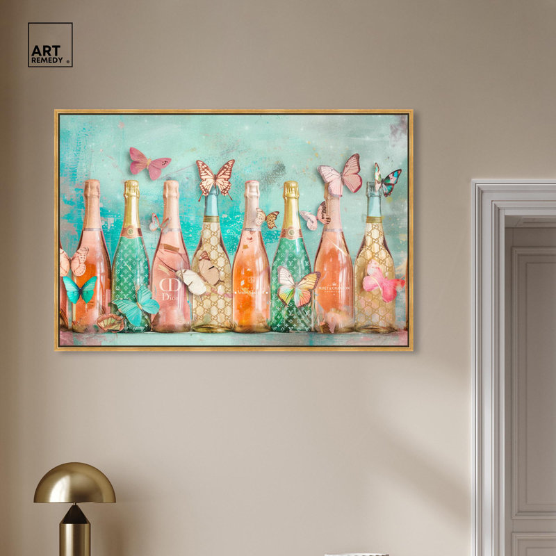 Art Remedy Barcart Art Canvas, Gold Floater Framed, 31" H x 46" W