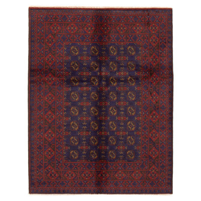Tapis unique en laine noué à la main 5 pi 0 po x 6 pi 5 po indigo Kargahi
