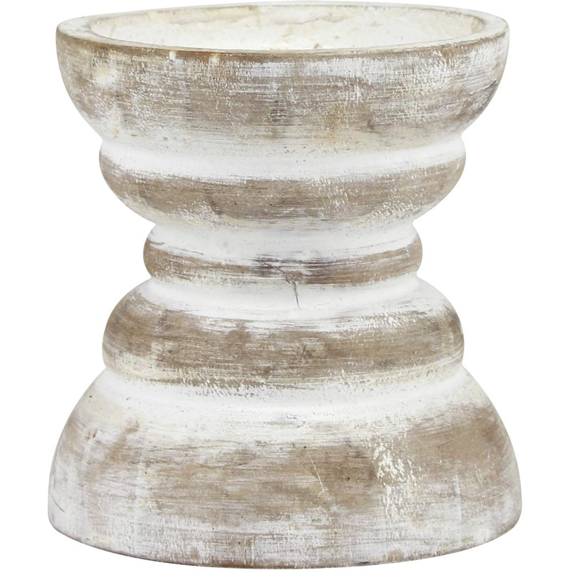 Antique White Wooden Pillar Candle Holder, Vintage Seaside Pillar Stand For Dining Table Centerpiece, Coffee Table, Mantel, Or Any Table Top, Small