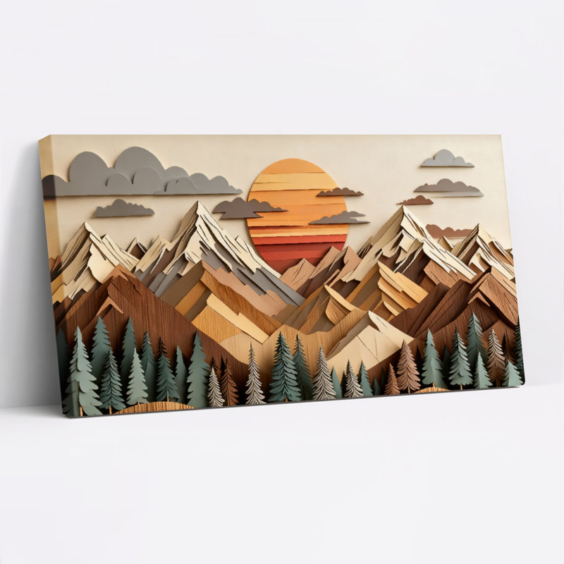 Ensemble de 1 tableau sur toile tendue représentant un paysage de montagne, H 12 po x l 36 po
