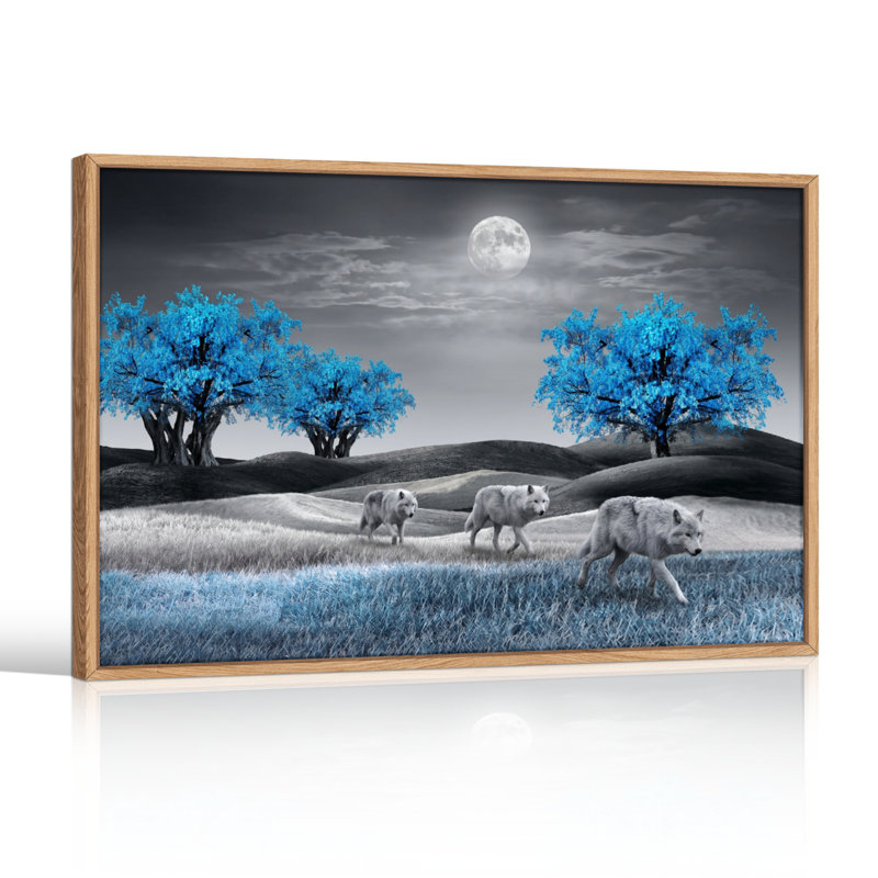 Ensemble de 1 tableau sur toile « Loups au clair de lune », 24"H x36"W, Natural