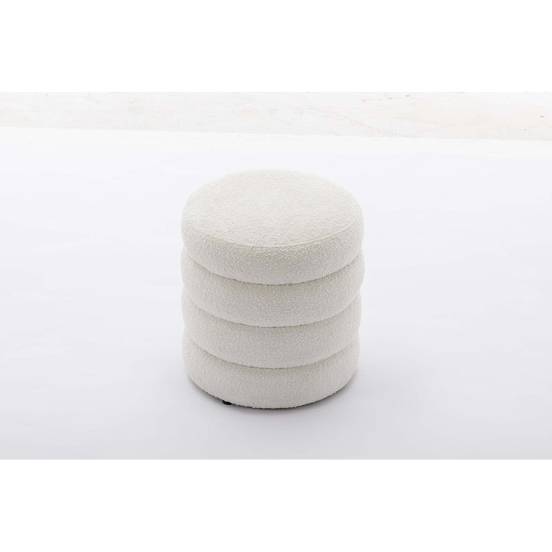 Repose-pieds rond Hasset, repose-pieds rond doux, repose-pieds, Boucle blanc