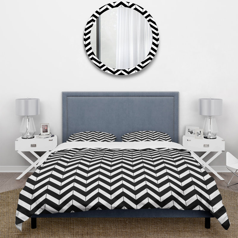 Ensemble de housse de couette Traditional Black Herringbone, Housse de couette simple et deux taies décorative
