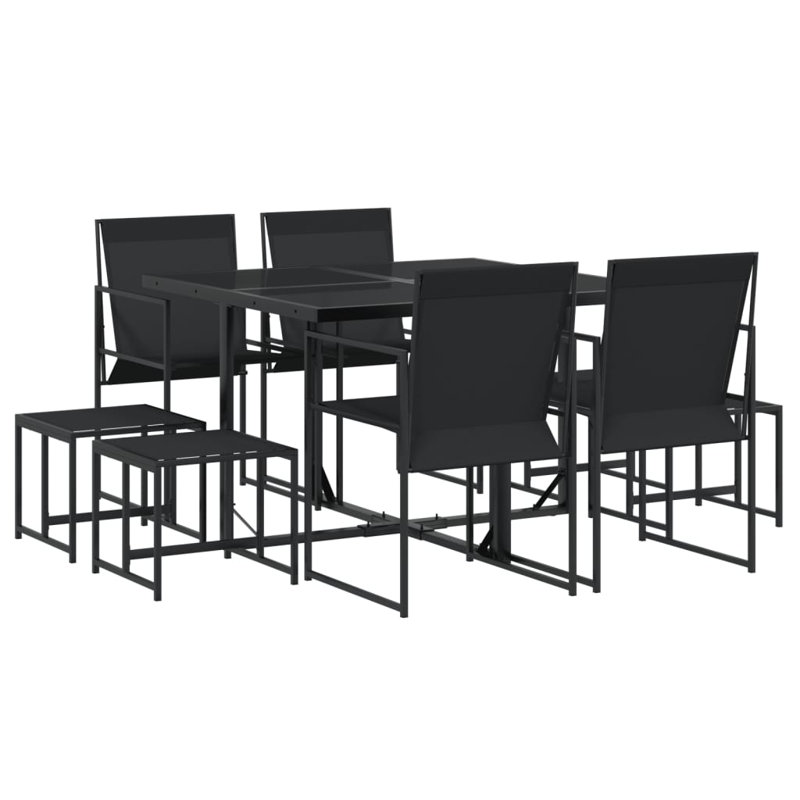  Grand ensemble de salle à manger de jardin pliable en acier noir thermolaqué