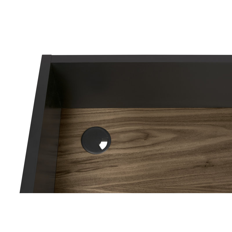 Zac Writing Desk, Pure Black Matte with Walnut Veneer