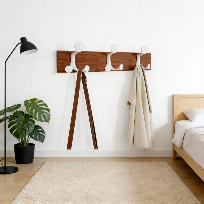 Portemanteau mural avec 3 crochets triples, organisateur de vestibule en bois massif de 17 pouces, Naturel