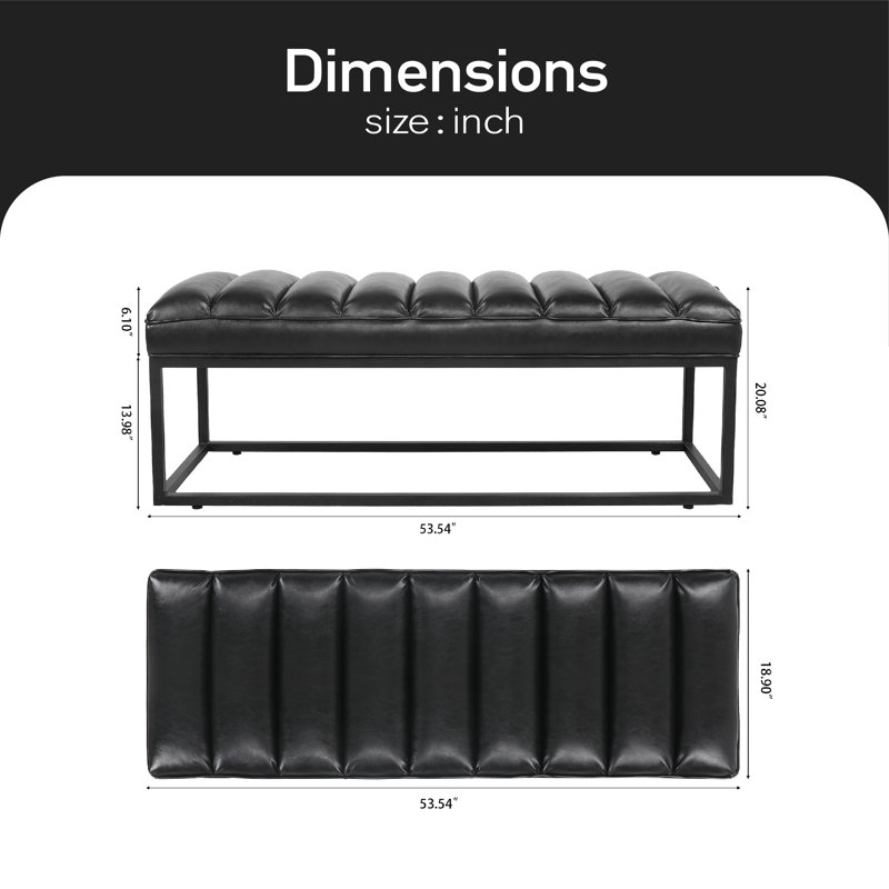 Banc en similicuir Ashu, Noir
