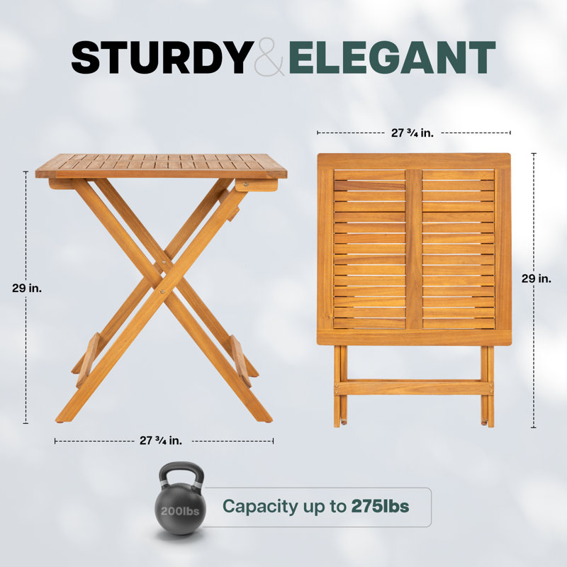 Table bistro d'extérieur en acacia Legolas, L 27,75 po x L 27,75 po x H 29 po