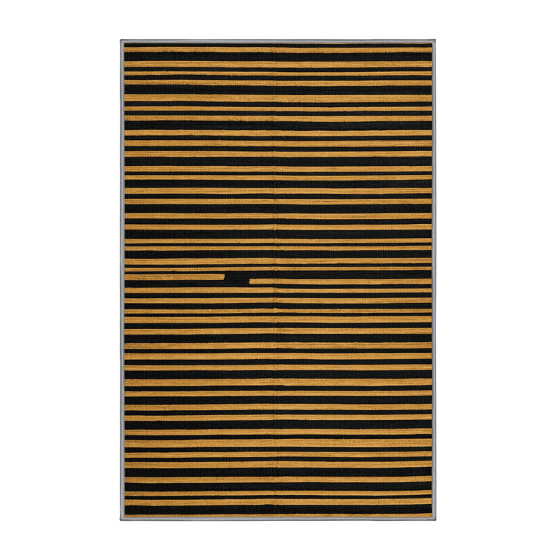 Tapis brun à rayures horizontales lavable à la machine, Rectangle 7 pi x 9 pi