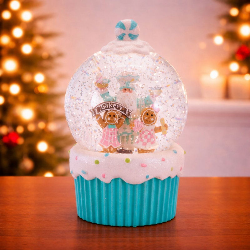 Boule à neige DEL boulangerie Père Noël et pain d'épice H 7,5 po