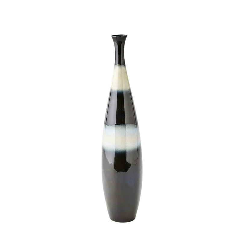 Bouteille décorative en porcelaine faite à la main H 13 po x P 3,5 po, H 19,5 po x l 3,5 po x P 3,5 po, Noir / blanc