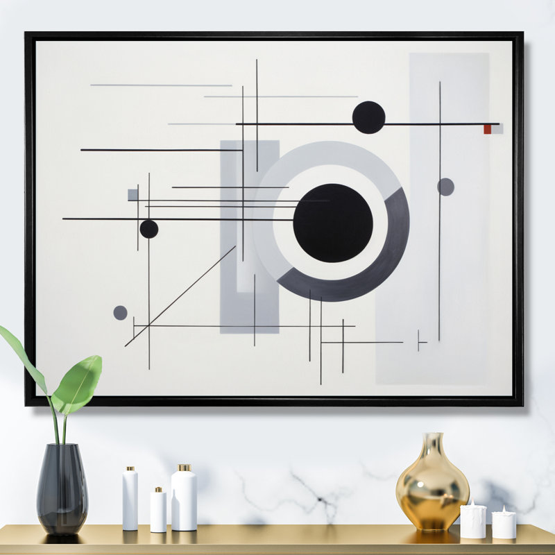 Symphonie géométrique du suprématisme gris I, Cadre flottant noir, H 24 po x l 32 po x P 1 po