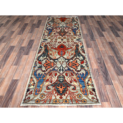 2'6"x8'1" Mirage Gray, Bijar Garus Design, Aryana Collection, Vegetable Dyes, Soft Pile, High Mountain Wool, Hand Knotted, Densely Woven, Runner, Oriental Rug