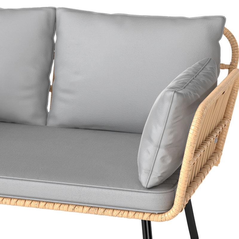 Outdoor Rattan Loveseat with PE Wicker, Cushions, and Waterproof Fabric