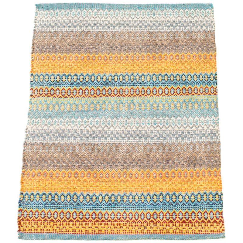 Tapis jaune / bleu / gris à motif géométrique en laine Kilim