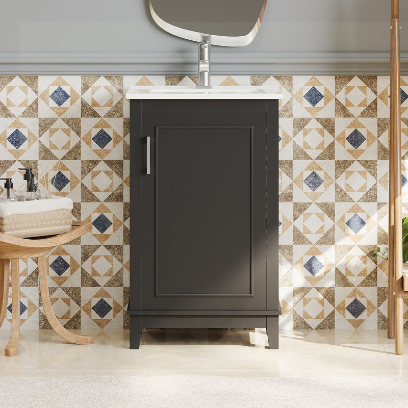 Petit meuble-lavabo avec lavabo en céramique, Noir, noir, noir, noir