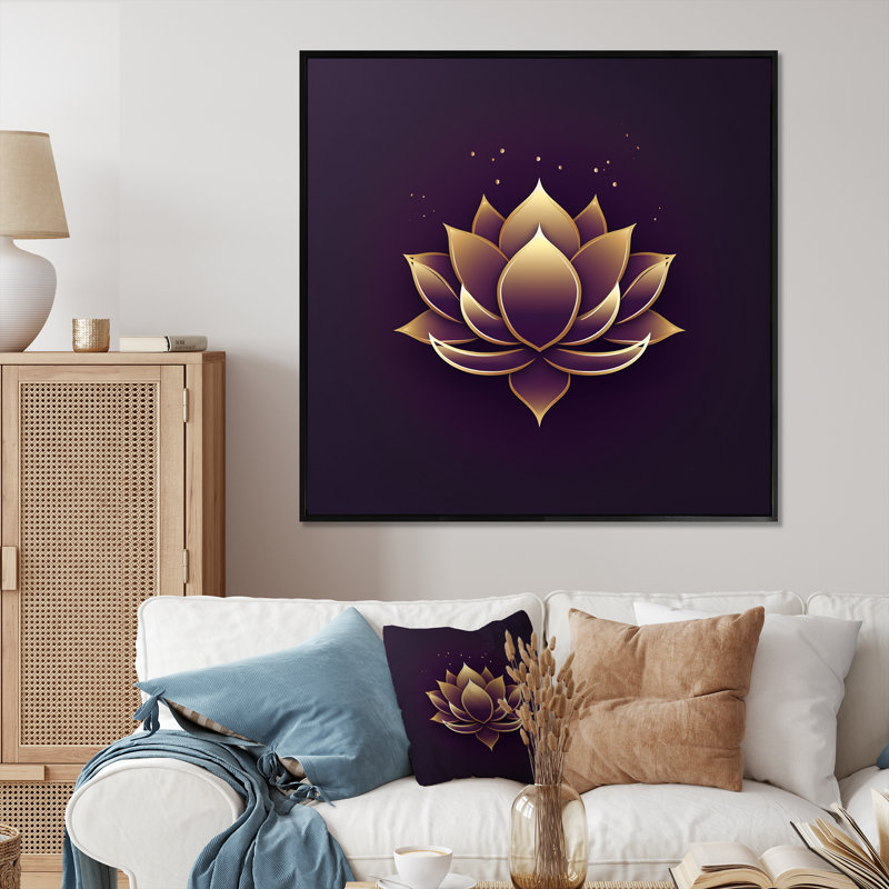 «Retro Graphic Lotus On Faded», reproduction sur toile encadrée, H 24 po x l 24 po, Cadre flottant noir
