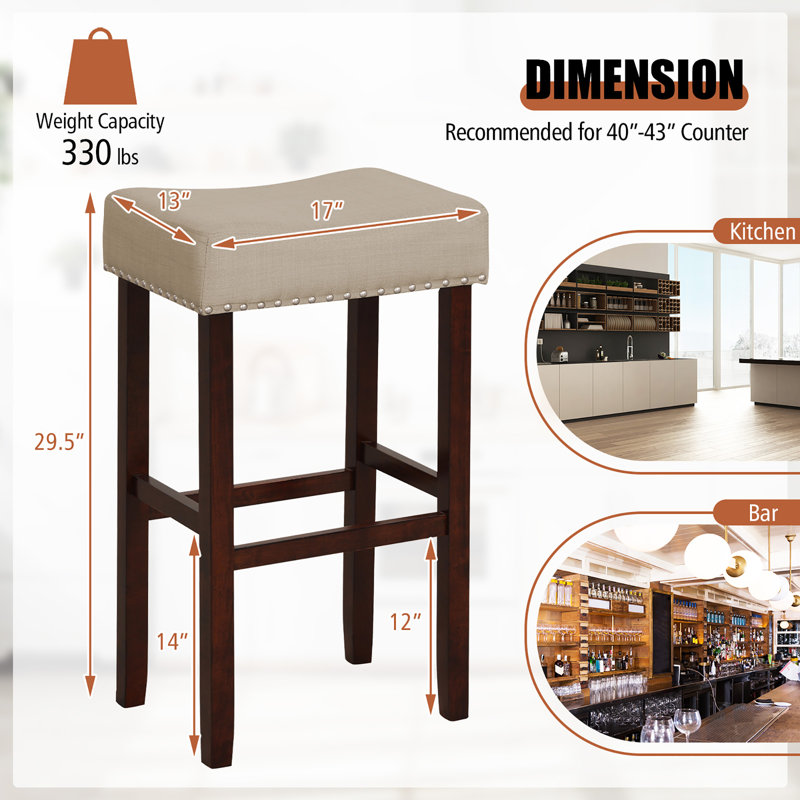 Upholstered Counter Stool with Solid Wood Frame, Beige, Bar Stool (29.50" Seat Height)