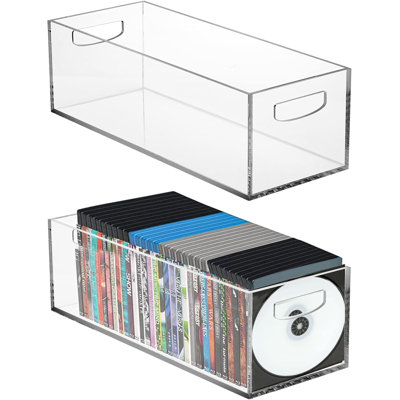 Lot de 2 boîtes de rangement en acrylique pour DVD/CD, étui transparent avec poignées, boîte de rangement empilable.