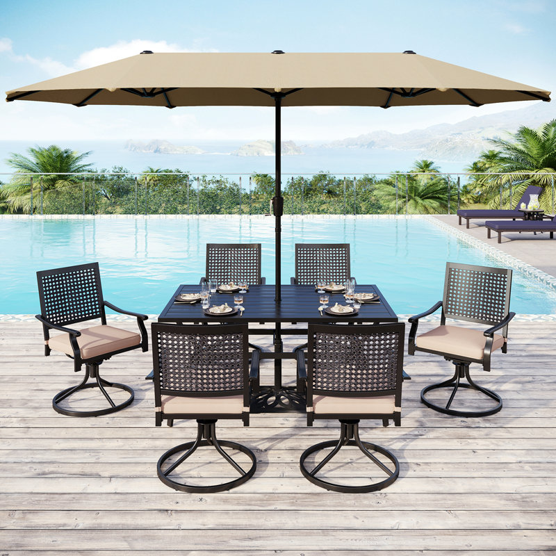 Alyah 6 - Person Patio Dining Set with Rectangular Table , Cushions Included, Beige