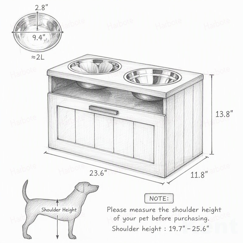Elevated Dog Bowls with 2 Stainless Steel Bowls