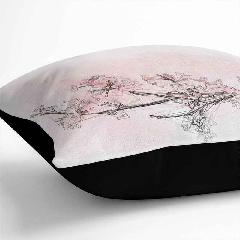 Cherry Blossom Cushion with Filling, Black, 40cm H x 40cm W x 15cm D